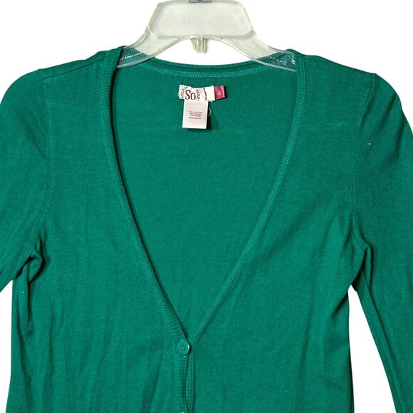 SO Cardigan Sweater Womens Large Green V Neck Button Front Pockets Lightweight - Picture 9 of 12